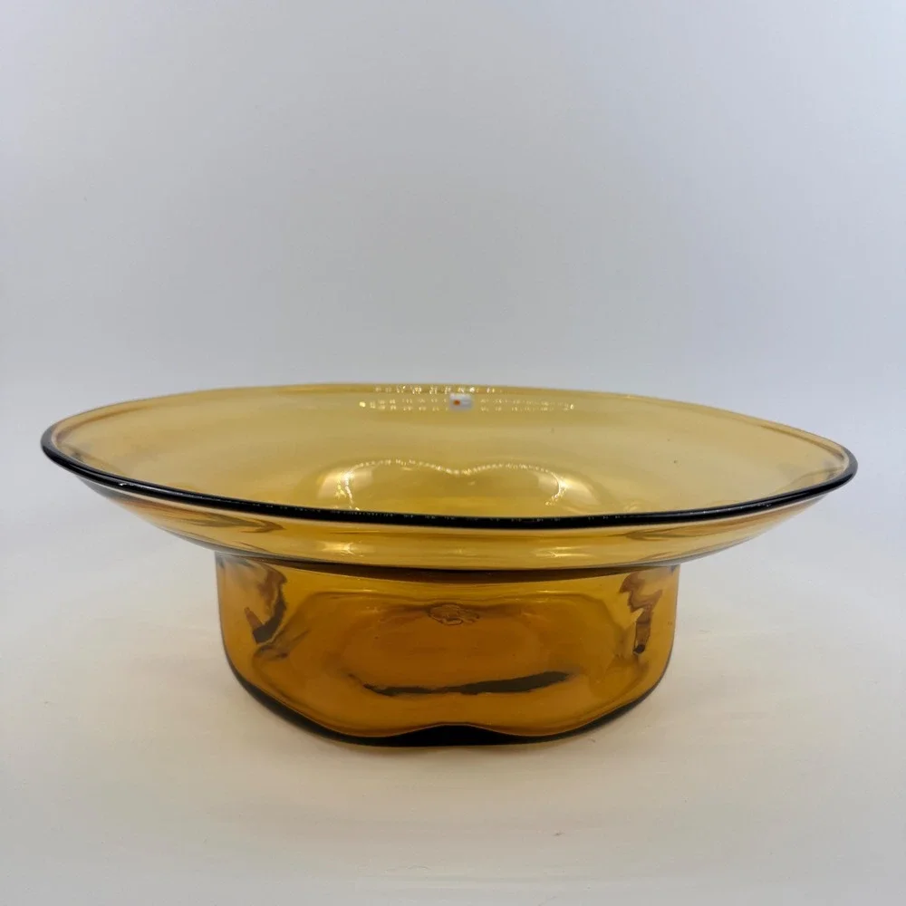 Blenko 8512 Amber Hand Blown Art Glass Pedestal Centerpiece Bowl